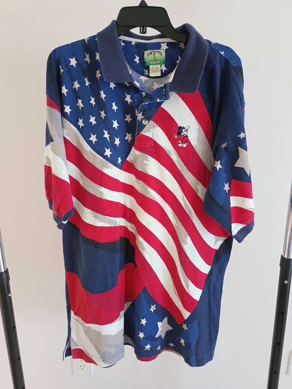 Mickey Mouse Vintage 90s Divots USA Patriotic AOP Golf Polo Shirt Sz XL 